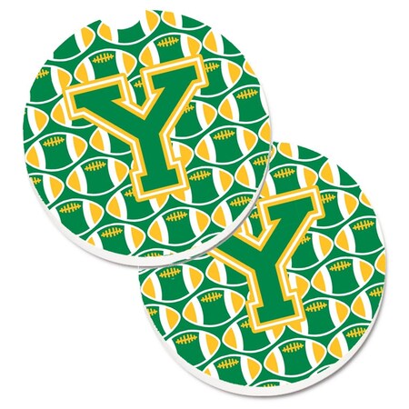 Carolines Treasures Letter Y Football Green and Gold Set of 2 Cup Holder Car Coaster CJ1069-YCARC